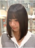 10代20代◎秋の韓国風ミディアム切りっぱなしサイドバング