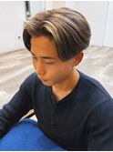 センターパート アップバング 刈り上げ ハイライト メンズカット