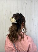 大人かわいいゆるふわハーフアップヘアセットお呼ばれ女子会小顔