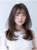 大人かわいい前髪セシルカットココアブラウンフリンジウェーブ