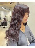 暖色×ウェーブパーマ