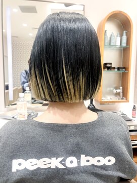 ピークアブー アヴェダ ギンザシックス(PEEK-A-BOO AVEDA GINZASIX) 切りっぱなしボブエンドカラー細めハイライトプレイングカラー