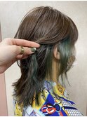 インナーカラー/イヤリングカラー/インナー緑/インナーグリーン