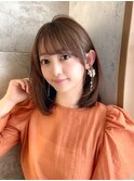 結べるボブ/くびれヘア/艶カラー/透け感ブラウン