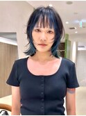 ウルフボブ×インナーカラーブルー