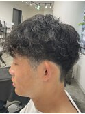 フェザーパーマ/グレーブルーカラー/刈り上げショートパンク