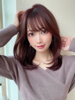 ★小顔ワンカールレイヤーカットデジタルパーマチェリーブラウン