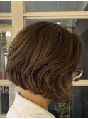 グラデーションショートボブハイライトミルクティーグレージュ