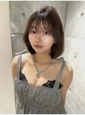 ★丸型逆三角ホワイトグレージュデジタルパーマチェリーブラウン