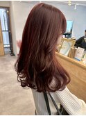 暖色カラーチェリーブラウン＊ゆる巻きロング透明感カラー