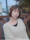 ネビージュオリーブベージュ髪質改善前髪カットショートボブ
