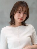 大人かわいい前髪セシルカットココアブラウンフリンジウェーブ