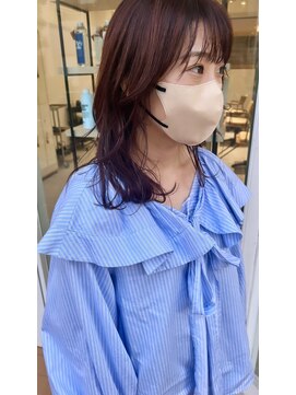 ヘアデザイン ソラ(Sola) オレンジブラウンカラー暖色系×レイヤーウェーブセミロング