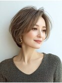 白髪ぼかし脱白髪染め似合わせショートボブ40代50代60代