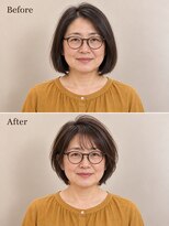 aptas 青山/表参道 白髪染め/白髪ぼかしハイライト/ボリュームアップエクステ 50代の大人レイヤーボブ|表参道・青山