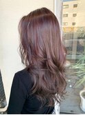 レイヤーロング×ピンクベージュ