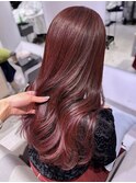 韓国艶々レッドカラーレイヤーカット前髪カットトリートメント