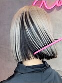 白髪ぼかしアンブレラカラーホワイトベージュボブ