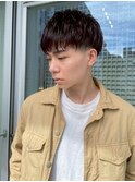 スパイキーショートブルーブラックフェザーパーマ韓国マッシュ1
