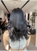 ブルーコントラストハイライト極太髪質改善トリートメント