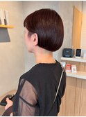 刈り上げボブ　ミニボブ　オン眉　ピンクバイオレット