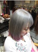 シルバーグレー毛先サクラピンクヘアカラーCOLORTRICK!