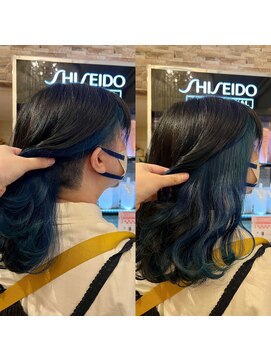 キャラ 池袋本店(CHARA) ツーブロックにインナーブルー【インナーツーブロック】