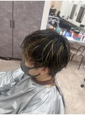 メンズハイライトケアブリーチ波巻きパーマシャドウパーマ