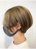 ハンサムショート　テラコッタ　くすみブルー　縮毛矯正