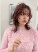 ミックスウエーブ　ハードパーマ　レイヤーカット　カシスピンク