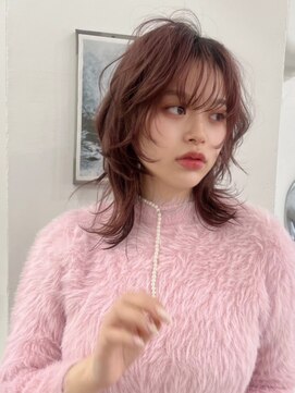 ハニーシブヤ(HONEY shibuya) ミックスウエーブ　ハードパーマ　レイヤーカット　カシスピンク