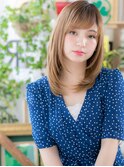 斜めバング外国人風バイカラー小顔セミディc6戸頭20代30代40代