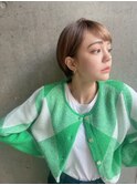 ショートヘア斜めバングベージュカラー髪質改善/銀座東京有楽町