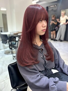 ランテルディ 渋谷(LANTERDIT) ワインレッド ブリーチ1回 レイヤーカット 韓国 ワンホン