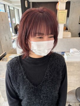 ラッキーヘア 加古川(Lucky Hair) ウルフボブ×ピンクベージュ【芝本】