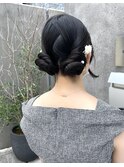 お呼ばれアレンジ　かわいいひつじアレンジ　ツインお団子