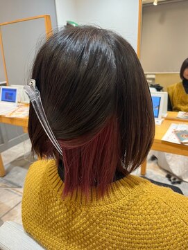 エヌアンドエー 草加店(N&A) 秋冬のうる艶髪質改善ケア×インナーカラー ピンク/レッド