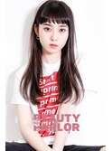 似合わせカット20代30代40代黒髪オン眉ロング×インナーカラー