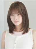 レイヤーミディアム/顔まわりレイヤー/前髪あり/20代/30代