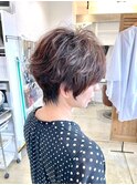 小顔デジタルパーママロンブラウン束感マッシュショート