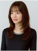 小顔ワンカールレイヤーカットデジタルパーマチェリーブラウン