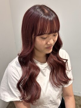 大人女子◎ツヤ感カシスレッド×韓国風外巻きウェーブ