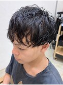 癖毛活かしメンズマッシュ/眉毛カット/襟足カット/黒髪