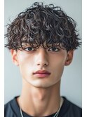 ツイストスパイラルパーマツーブロックメンズマッシュパーマ