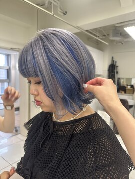 ネオリーブアイム 横浜西口店(Neolive aim) ルーツカラー ホワイトグレー シア-ブルー ボブルフ【横浜】k
