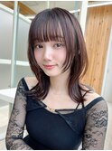 美髪ミディアムストレート寒色系カラー極細ハイライト