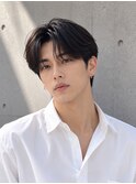men's/ツーブロックセンターパート/黒染め/ニュアンスパーマ