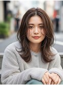 セミロング20代30代ストレートレイヤー前髪あり前髪なし