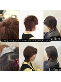 くせ毛ミディアムおしゃれ染めの白髪染めポイントパーマ
