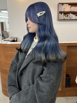 リヴ ウメダ(LIV umeda) ネイビーブルー×裾カラー/ブリーチ/ダブルカラー【梅田】